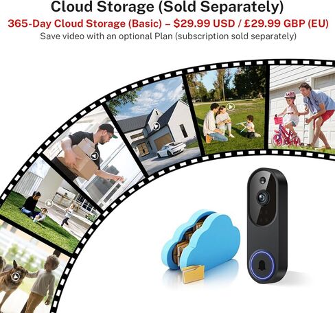كاميرا جرس باب فيديو لاسلكية بدقة 1080 بكسل من Orbitell مع صوت ثنائي الاتجاه، رؤية ليلية، تخزين سحابي، كشف حركة AI ذكي، تدعم شبكة Wi-Fi 2.4 جيجا هرتز فقط in Kuwait