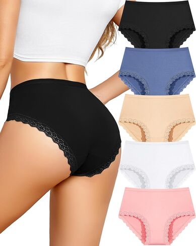 UNDER THE SEA Cotton Underwear for Women Sexy Lace Bikini Panties High Waisted Plus Size Womens Cheeky Panty 5 Pack S-XXL in Saudi Arabia