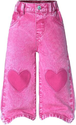 WDIRARA Toddler Girl's Cute Heart Pattern Baggy Jeans Wide Leg Denim Pants in Saudi Arabia