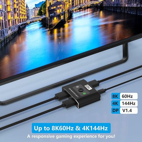 محول DisplayPort 2 في 1، محول 8K@60 هرتز DP 1.4 مع دعم DSC، 2 محول شاشة كمبيوتر واحد، مفتاح منفذ عرض 4K@144 هرتز لأجهزة الكمبيوتر المحمولة وأجهزة الكمبيوتر المكتبية (كابلات DP غير متضمنة) in Kuwait