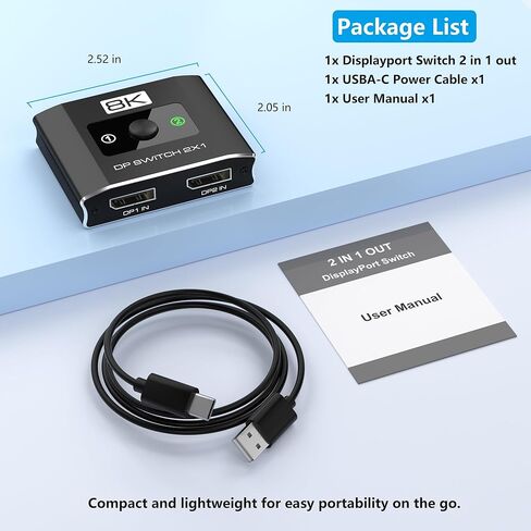 محول DisplayPort 2 في 1، محول 8K@60 هرتز DP 1.4 مع دعم DSC، 2 محول شاشة كمبيوتر واحد، مفتاح منفذ عرض 4K@144 هرتز لأجهزة الكمبيوتر المحمولة وأجهزة الكمبيوتر المكتبية (كابلات DP غير متضمنة) in Kuwait