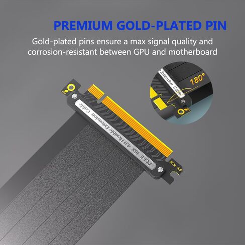كابل PCIE 4.0 16X GPU Riser، كابل تمديد محمي 20 سم 90 درجة، أسود، متوافق مع بطاقات الرسومات PCIe 4.0/3.0 in Kuwait