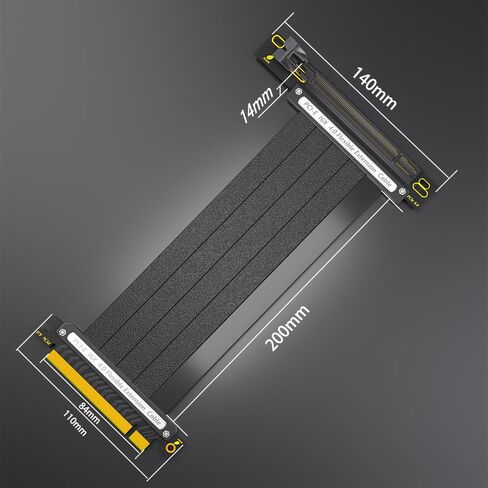 كابل PCIE 4.0 16X GPU Riser، كابل تمديد محمي 20 سم 90 درجة، أسود، متوافق مع بطاقات الرسومات PCIe 4.0/3.0 in Kuwait