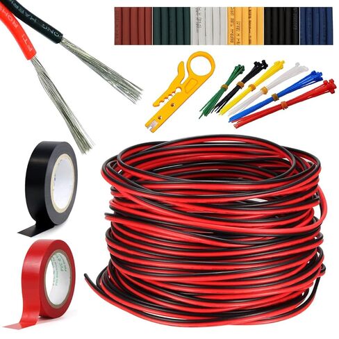 20AWG تمديد كابل سلك كهربائي الحبل الأحمر الأسود 2 دبوس سلك متوازي طول 66ft النحاس المعلبة الذين تقطعت بهم السبل الحبل 3528 5050 لشريط LED القرن المتكلم الأسلاك الإلكترونية in Kuwait