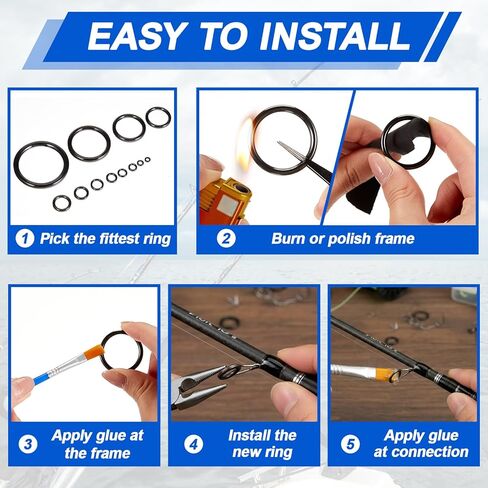 78 Pcs Rod Tip Repair Kit Fishing Rod Eyelet Repair Kit Includes 12 Sizes Fishing Pole Ceramic Guides Rings Replacement Glue Brushes and Measuring Cups in Saudi Arabia