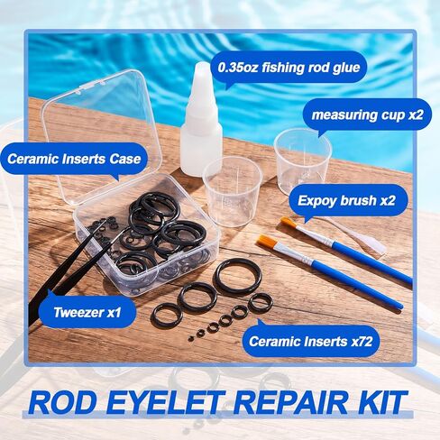 78 Pcs Rod Tip Repair Kit Fishing Rod Eyelet Repair Kit Includes 12 Sizes Fishing Pole Ceramic Guides Rings Replacement Glue Brushes and Measuring Cups in Saudi Arabia