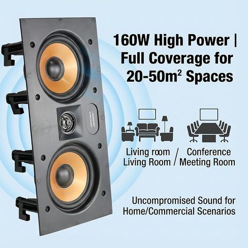 STUDIOFINIX Dual 5.25 Inch 2-Way in-Wall Speakers 160 Watts Flush Mount Home Stereo Speaker Dual Woofers Applicable to Home Theater,Indoor,Office,Kitchen, Living Room, Bedroom (White) in Kuwait