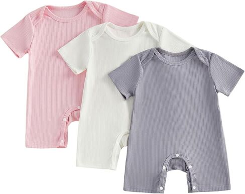 Baby Boys Girls Clothes Newborn 3-pack Romper Solid Short Sleeve One Piece Jumpsuit Infant Summer Spring Outfits in Saudi Arabia
