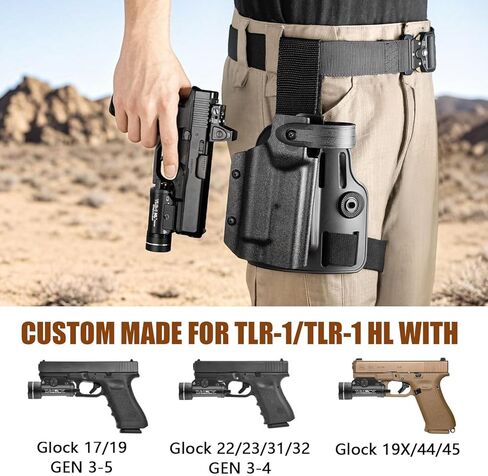 حافظة WARRIORLAND Drop Leg لـ Glock 17/19 Gen 3-5، 22/23/31/32 Gen 3-4، 19X/44/45 مع TLR-1/HL - حافظة Kydex لواجب الاحتفاظ بالمستوى الثاني، قطع بصري، منصة بوليمر قابلة للتعديل، اليد اليمنى in Kuwait
