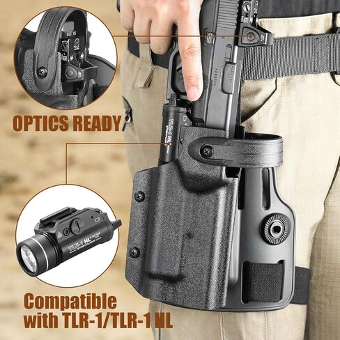 حافظة WARRIORLAND Drop Leg لـ Glock 17/19 Gen 3-5، 22/23/31/32 Gen 3-4، 19X/44/45 مع TLR-1/HL - حافظة Kydex لواجب الاحتفاظ بالمستوى الثاني، قطع بصري، منصة بوليمر قابلة للتعديل، اليد اليمنى in Kuwait