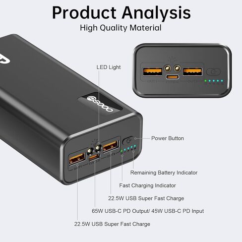بنك الطاقة PSOOO بقدرة 50000 مللي أمبير في الساعة بقدرة 65 وات، شاحن محمول، حزمة بطارية خارجية للتخييم في الهواء الطلق، المنزل والمكتب. طاقة احتياطية في حالات الطوارئ للهواتف الذكية والأجهزة اللوحية وأجهزة الكمبيوتر المحمول in Kuwait