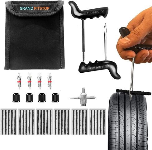 أدوات بولدر PITSTOP من GRAND - مجموعة إصلاح الإطارات المدمجة مع حقيبة تخزين مولي. مجموعة قابس الإطارات العالمية شديدة التحمل، يمكن تخزينها بسهولة داخل UTV وATV والشاحنة والدراجة النارية in Kuwait
