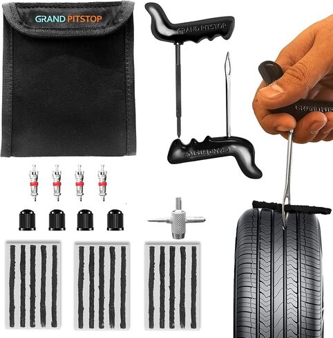 أدوات بولدر PITSTOP من GRAND - مجموعة إصلاح الإطارات المدمجة مع حقيبة تخزين مولي. مجموعة قابس الإطارات العالمية شديدة التحمل، يمكن تخزينها بسهولة داخل UTV وATV والشاحنة والدراجة النارية in Kuwait