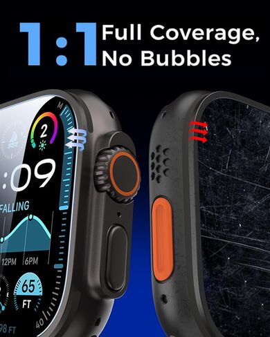 واقي شاشة Smiling مكون من 3 قطع متوافق مع Apple Watch Ultra 3 (2025)/ Ultra 2 /Ultra 49 مم وإطار تثبيت بمحاذاة تلقائية، واقي شاشة من الزجاج المقوى المضاد للخدش، خالٍ من الفقاعات، حساس للمس in Kuwait