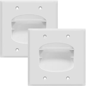 TOPGREENER Recessed Low Voltage Cable Wall Plate for Home Theaters, Pass-Through Wall Plate with Mounting Brackets, Size 2-Gang 4.50" x 4.50," Polycarbonate Thermoplastic, TG8882B-2PCS, White, 2 pack in Kuwait