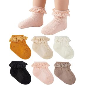 6 Pairs Baby Girl Ruffle Socks Soft Cotton Ankle Crew Socks for Infant to Toddler 6M-5T Multi Color Pack in Kuwait