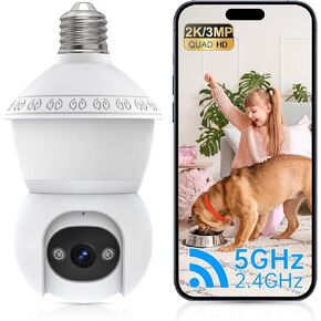 كاميرا أمنية بمصباح كهربائي، 2.4 جيجا/5 جيجا هرتز واي فاي 2K كاميرات أمنية لاسلكية خارجية داخلية، كاميرات لمبة لأمن المنزل، اكتشاف الإنسان بالذكاء الاصطناعي، إنذار صفارات الإنذار، التحدث في اتجاهين، رؤية ليلية ملونة، متوافقة مع أليكسا in Kuwait