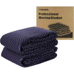 بطانيات متحركة مقاس 72 بوصة × 40 بوصة شديدة التحمل، لوازم نقل سميكة، وسادات نقل الأثاث، بطانيات شحن مبطنة احترافية (أزرق، عبوتان) in Kuwait