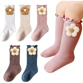 5Packs Baby Toddler Girls Ruffle Socks, Flower Newborn Infant Baby Knee High Long Frilly Dress Socks 6-12 Months in Saudi Arabia