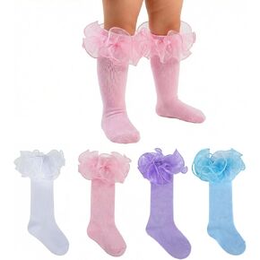 Baby Knee High Socks Girls Non Slip Long Socks Lace Ruffle Stockings for Newborn Infant Toddler Kids 0-8 Years Old in Saudi Arabia