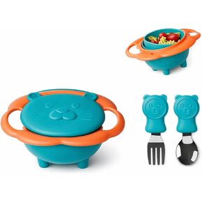 360° Baby Magic Bowl with Spoon Combo, Spill-Proof Gyro Balancing Feeding Bowl for Kids & Toddlers, BPA-Free, Anti-Spill Snack Bowl, Non-Slip, Portable Baby Food Bowl with Lid (Blue) in Saudi Arabia