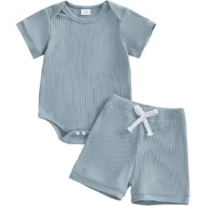 Baby Boy Clothes Summer Crew Neck T-shirt Top & Elastic Waist Shorts Infant 3 6 9 12 Months Boys Leisure Outfits in Saudi Arabia