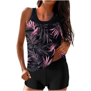 Womens Tankini Bathing Suits Tankini Swimsuits Two Piece Graphic Swim Tank Top with Boyshorts Ladies Swimwear in Kuwait