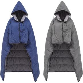 Preboun 2 Pcs Heated Camping Blanket with Hood and Battery Pack Outdoor Portable Heated Thermal Poncho Blanket with USB Wearable Sleeping Bag Water Resistant Windproof for Hiking Hunting Fishing in Saudi Arabia