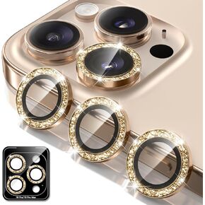 واقي عدسة الكاميرا BERFY لهاتف iPhone 16 Pro/16 Pro Max، حلقة معدنية من سبائك الألومنيوم اللامعة، ملحقات واقي شاشة غطاء الكاميرا من الزجاج المقوى 9H، مضاد للخدش، صديق للحافظة، ذهبي in Kuwait