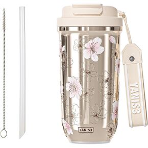 20 oz Insulated Water Bottle with Straw, Thermal Stainless Steel Flask – Leak Proof Vacuum Bottle for Fitness, Office & Travel, Hot Cold Portable Drink Container with Handel Strap, Gifts for Female in Saudi Arabia