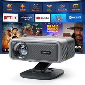 [Compatible with Netflix & Auto Focus]AuKing Smart Projector with Wifi and Bluetooth,Auto Focus&Keystone Projector4K,3D DoIby Audio, 1200ANSI Outdoor Projector with Omnidirectional Rotating Stand in Kuwait
