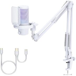 ميكروفون مكثف للألعاب من Feel WORLD VM1 - إلغاء الضوضاء، زر كتم الصوت، ضوء RGB للكمبيوتر الشخصي PS4 PS5، بث البودكاست/يوتيوب/تويتش، الدردشة عبر الإنترنت، التسجيل - هدية ملحقات ألعاب الكمبيوتر in Kuwait