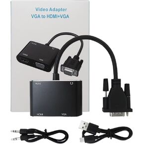 محول VGA إلى HDMI+VGA للشاشات المزدوجة، محول VGA إلى HDMI 2 في 1,1080P@60HZ محول فيديو عالي الدقة لشاشة الكمبيوتر المحمول/HDTV/جهاز العرض، التوصيل والتشغيل in Kuwait