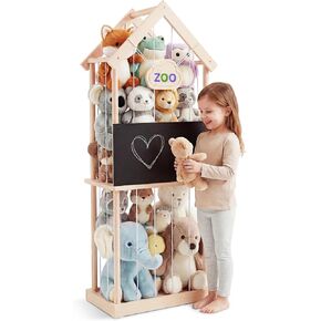 Stuffed Animal Storage Zoo & Stuffed Animal Holder - Wooden Plush Toy Storage for Kids Room | Natural Pine Wood Toy Organizer with Chalkboard and Elastic Cords in Saudi Arabia