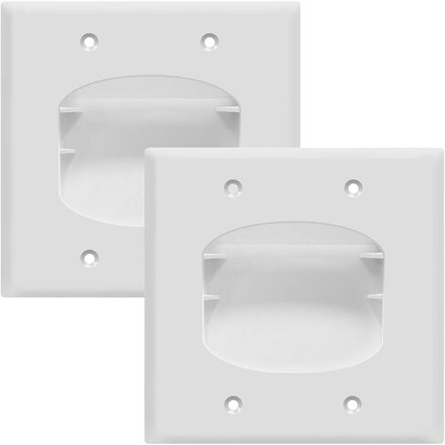 TOPGREENER Recessed Low Voltage Cable Wall Plate for Home Theaters, Pass-Through Wall Plate with Mounting Brackets, Size 2-Gang 4.50" x 4.50," Polycarbonate Thermoplastic, TG8882B-2PCS, White, 2 pack in Kuwait