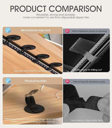 Nearockle Cable Management Under Desk, Adjustable Self-Adhesive Silicone Cable Ties Cord Organizer, Reusable Heavy-Duty Cord Holder Under Table for Office, Home, School (10Pcs-Black) in Saudi Arabia