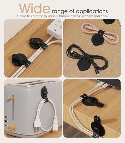 Nearockle Cable Management Under Desk, Adjustable Self-Adhesive Silicone Cable Ties Cord Organizer, Reusable Heavy-Duty Cord Holder Under Table for Office, Home, School (10Pcs-Black) in Saudi Arabia