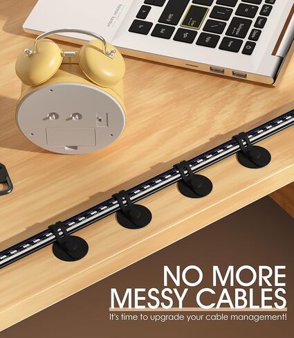 Nearockle Cable Management Under Desk, Adjustable Self-Adhesive Silicone Cable Ties Cord Organizer, Reusable Heavy-Duty Cord Holder Under Table for Office, Home, School (10Pcs-Black) in Saudi Arabia