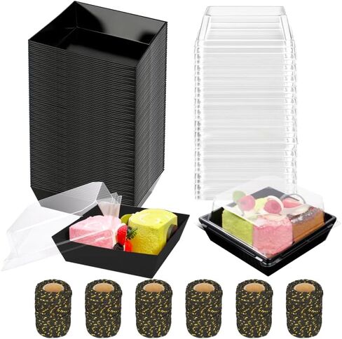 200 Pack Charcuterie Boxes with Clear Lids and Rope for 4 Inches Cake Boxes Disposable Square Dessert Food Containers for Bakery Cookies Strawberries Fruits Display (Kraft) in Saudi Arabia