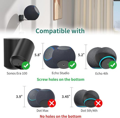 حامل جداري لمكبر صوت قابل للتعديل من HomeMount لمكبرات صوت Sonos Era 100 وEra 300، حامل استوديو صدى عالي التحمل مع إدارة الكابلات، حامل جداري لمكبر صوت صوت محيطي ثابت وآمن، زوج واحد، أسود in Kuwait