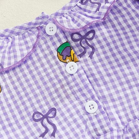 Baby Girl Carnival Outfit They Found Me in the King Cake Smocked Bubble Romper Plaid Bodysuit Spring Clothes Headband in Saudi Arabia