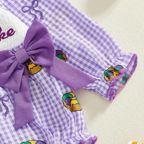 Baby Girl Carnival Outfit They Found Me in the King Cake Smocked Bubble Romper Plaid Bodysuit Spring Clothes Headband in Saudi Arabia
