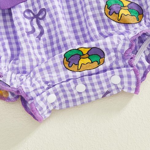 Baby Girl Carnival Outfit They Found Me in the King Cake Smocked Bubble Romper Plaid Bodysuit Spring Clothes Headband in Saudi Arabia
