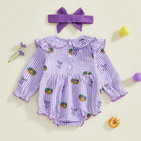 Baby Girl Carnival Outfit They Found Me in the King Cake Smocked Bubble Romper Plaid Bodysuit Spring Clothes Headband in Saudi Arabia