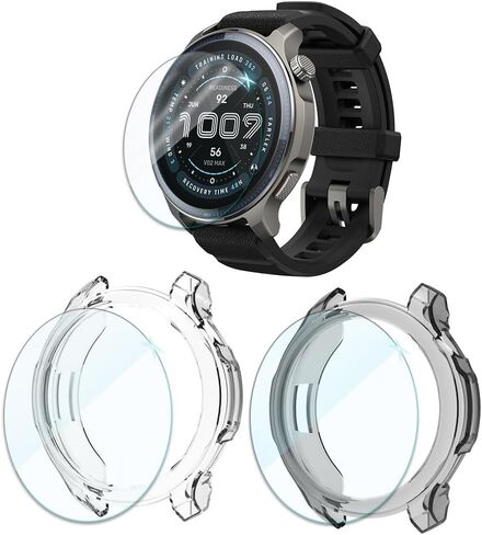 متوافق مع مجموعة واقي الشاشة والحافظة Amazfit Balance 2، طبقة واقية من الزجاج المقوى عالي الدقة مضاد للخدش وغطاء إطار ناعم من مادة TPU (عبوة من 3+2) in Kuwait