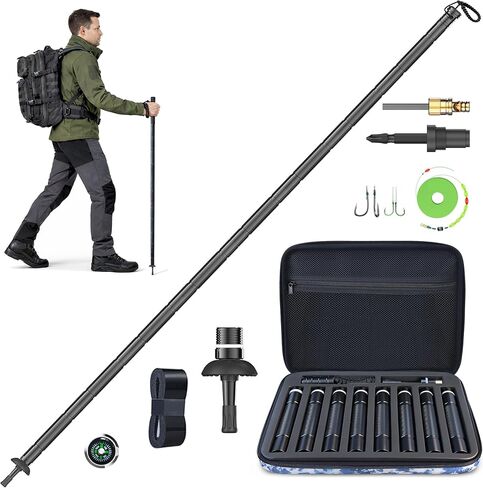 Aluminum Tactical Hiking Stick, 8-Section Adjustable Walking Staff with Accessory Storage, Modular Trekking Pole Kit for Hiking & Camping in Saudi Arabia