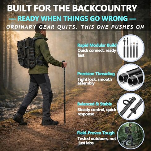 Aluminum Tactical Hiking Stick, 8-Section Adjustable Walking Staff with Accessory Storage, Modular Trekking Pole Kit for Hiking & Camping in Saudi Arabia