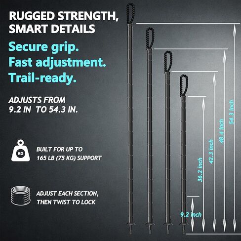 Aluminum Tactical Hiking Stick, 8-Section Adjustable Walking Staff with Accessory Storage, Modular Trekking Pole Kit for Hiking & Camping in Saudi Arabia