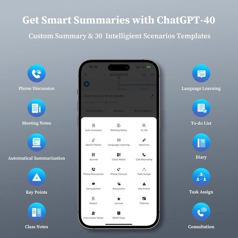 AI Voice Recorder: 64GB with Free Transcription & AI Summary, APP & Web Control, 121 Languages, Wireless Charging for Meetings in Saudi Arabia