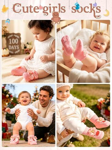 Urieo Baby Girls Socks Flower Non-Slip Grips Ankle Socks for Newborn Infants in Saudi Arabia